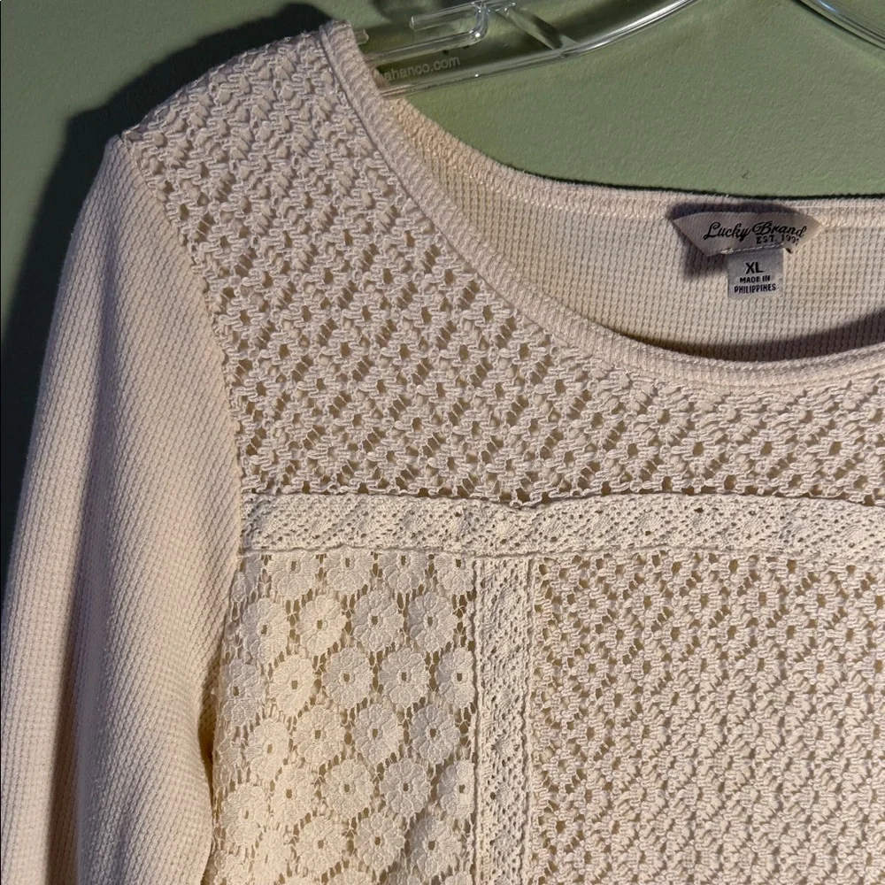 Lucky Brand Cream Lace-Panel Long Sleeve Waffle Top - Picture 4 of 12